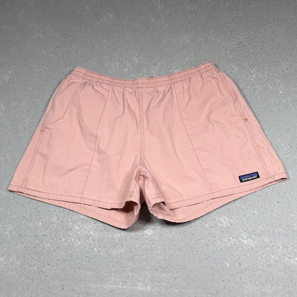 Patagonia Shorts Men Large Pink Funhoggers Khaki Elastic Waist Cotton 3 Pockets - Picture 1 of 16